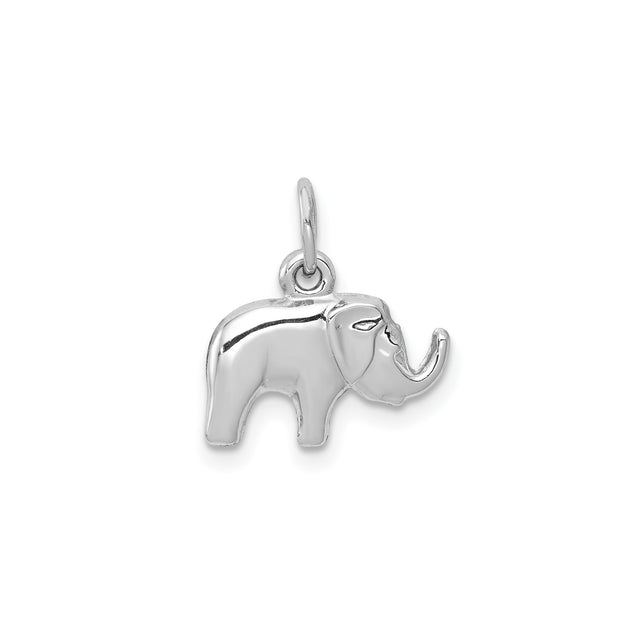 14k White Gold Elephant Charm Pendant, Polished 3D Animal Jewelry, Lucky Symbol of Strength and Wisdom
