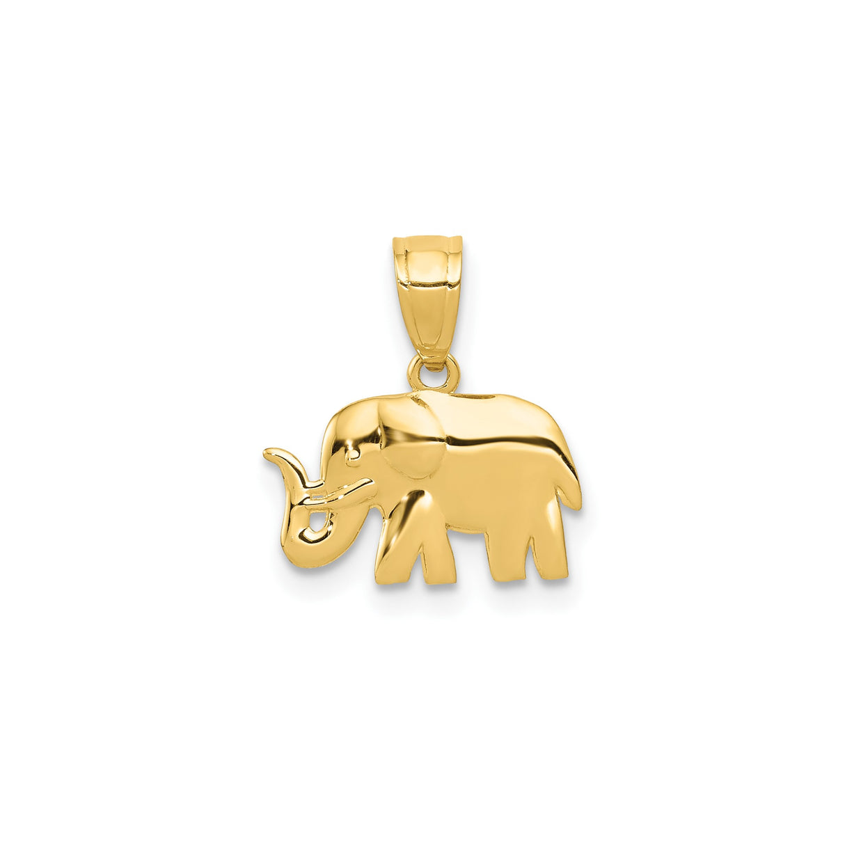 14k Yellow Gold Elephant Pendant with Raised Trunk, Symbol of Wisdom and Strength for Women