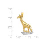14k Multi-Tone Gold Giraffe Pendant, Textured High Polish Safari Animal Charm
