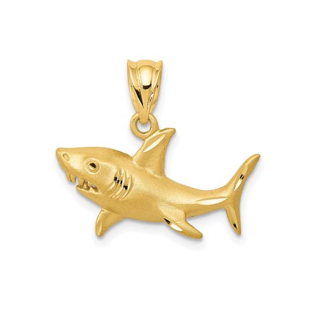 14k Yellow Gold Shark Pendant, Great White Design, Nautical Marine Life Theme for Men or Unisex
