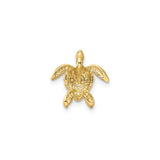 14k Yellow Gold Sea Turtle Pendant with Detailed Shell and Flippers, Ocean Animal Jewelry Charm