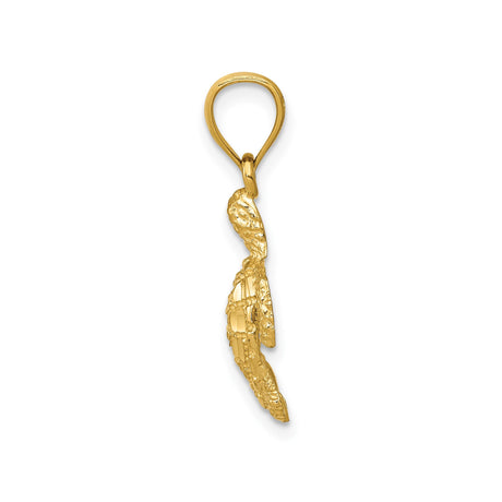 14k Yellow Gold Sea Turtle Pendant, Textured Ocean-Inspired Charm for Women or Unisex Wear