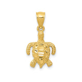 14k Yellow Gold Sea Turtle Pendant, Textured Ocean-Inspired Charm for Women or Unisex Wear