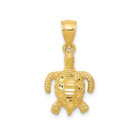 14k Yellow Gold Sea Turtle Pendant, Textured Ocean-Inspired Charm for Women or Unisex Wear