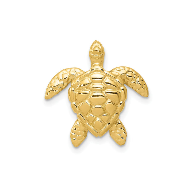 14k Yellow Gold Sea Turtle Pendant with Detailed Shell Design, Nautical Style for Women or Unisex