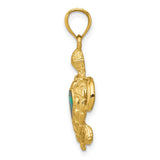 14k Yellow Gold Sea Turtle Pendant with Blue Green Opal Inlay, Nautical Ocean Jewelry