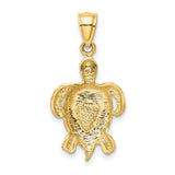 14k Yellow Gold Sea Turtle Pendant with Blue Green Opal Inlay, Nautical Ocean Jewelry
