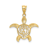 14k Yellow Gold Sea Turtle Pendant with Filigree Detailing, Ocean Life Charm, Spiritual Totem