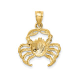 14k Yellow Gold Crab Pendant with Satin Finish, Cancer Zodiac Charm, Beach Style Jewelry