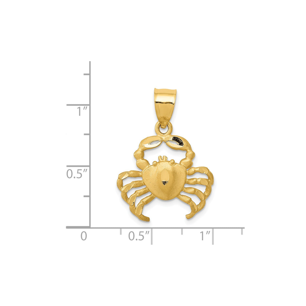 14k Yellow Gold Crab Pendant with Satin Finish, Cancer Zodiac Charm, Beach Style Jewelry
