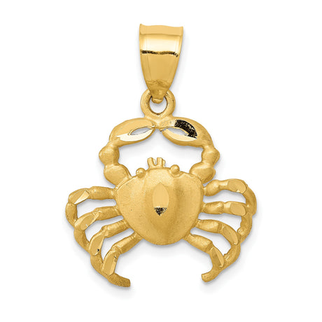 14k Yellow Gold Crab Pendant with Satin Finish, Cancer Zodiac Charm, Beach Style Jewelry
