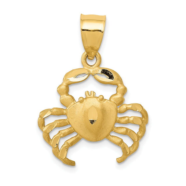 14k Yellow Gold Crab Pendant with Satin Finish, Cancer Zodiac Charm, Beach Style Jewelry