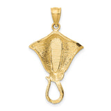 14k Yellow Gold Manta Ray Pendant with Blue Green Opal Inlay, Ocean Animal Theme
