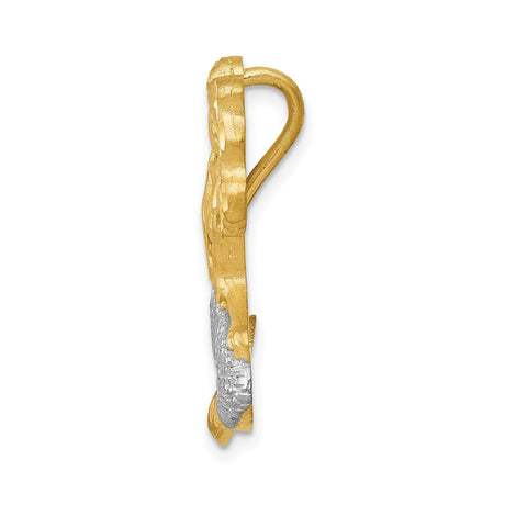 14k Two-Tone Gold Mermaid Pendant with Textured Tail and Ocean Design