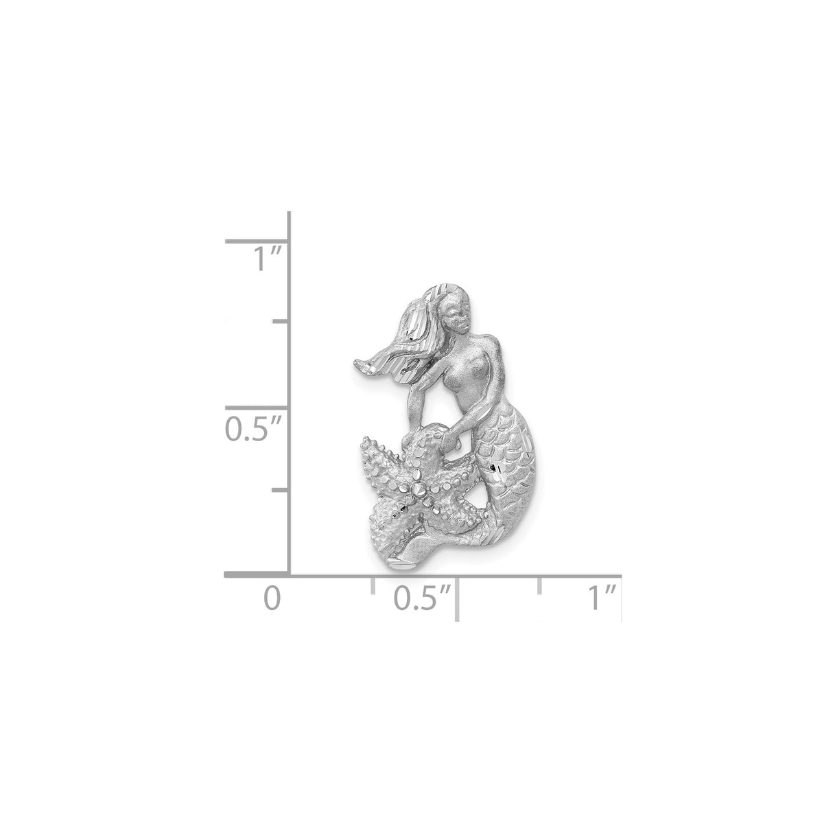 14k White Gold Mermaid Pendant with Starfish, Nautical Ocean Charm for Women