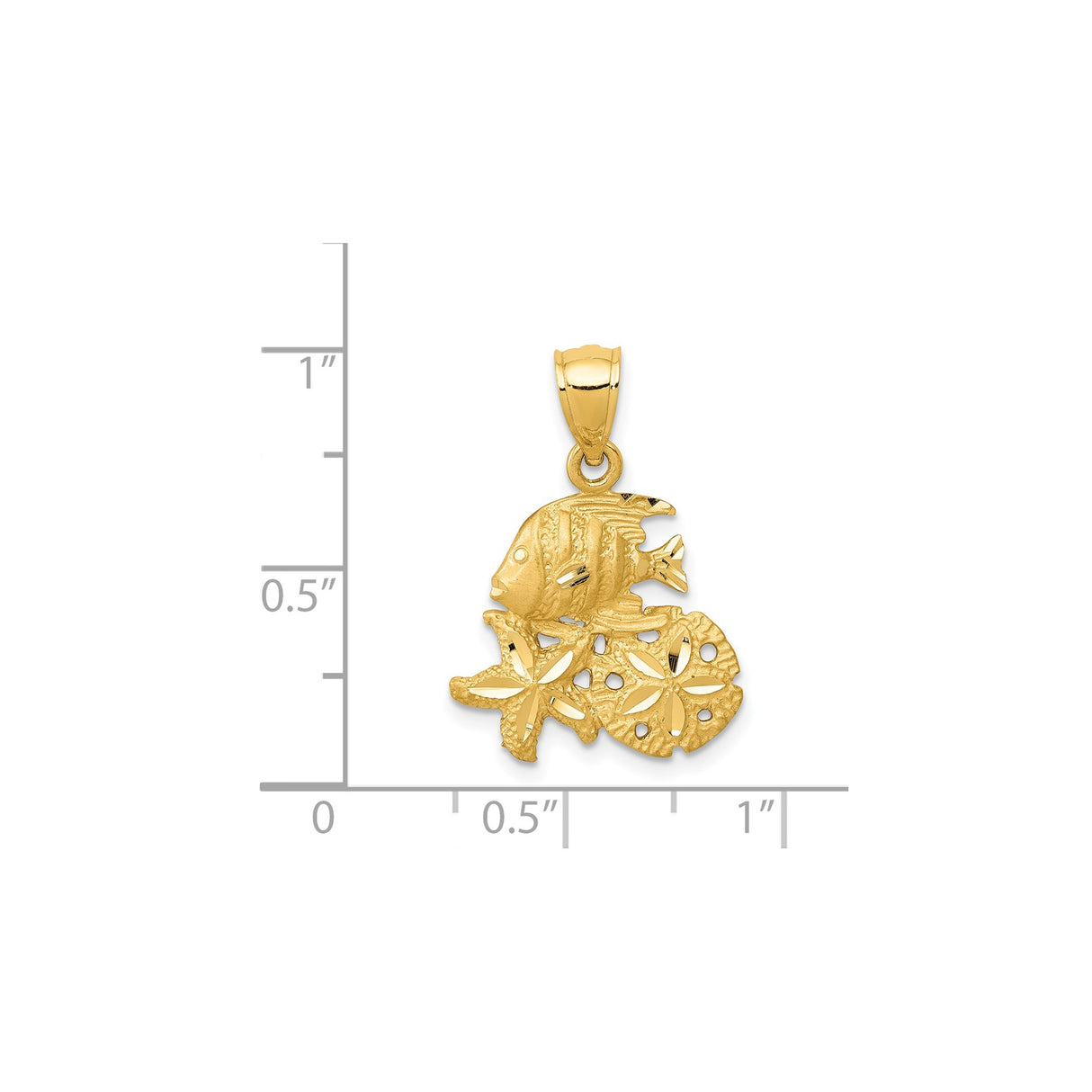 14k Yellow Gold Tropical Fish and Sand Dollar Pendant, Ocean Life and Nautical Theme