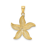 14k Yellow Gold and Rhodium Starfish Pendant with Diamond Cut Details, Nautical Ocean Charm
