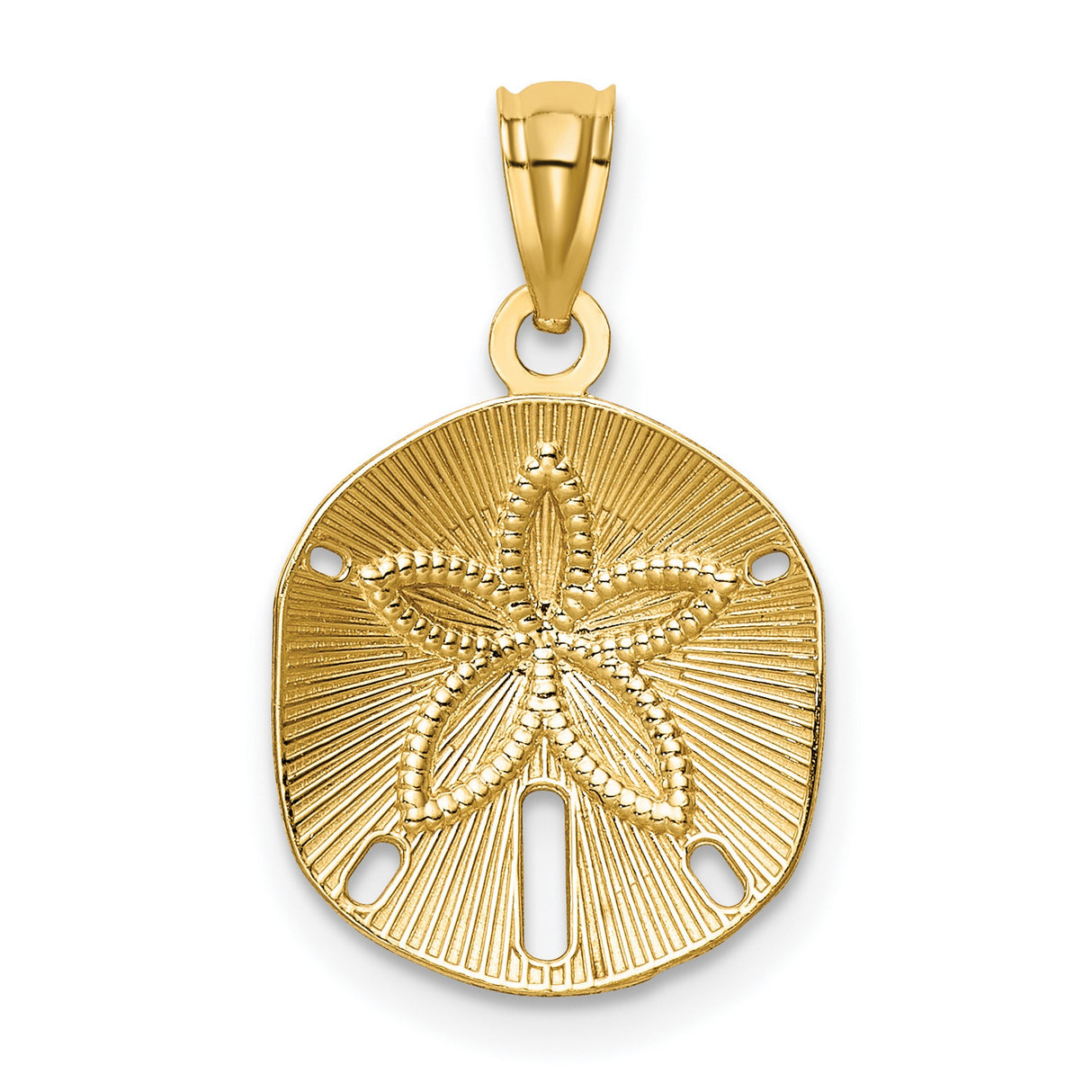 14k Yellow Gold Sand Dollar Pendant with Star Cutout, Nautical Ocean Charm for Women