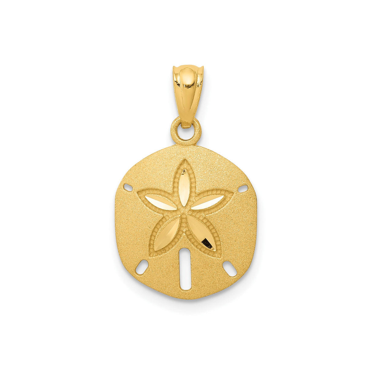 14k Yellow Gold Sand Dollar Pendant with Star Cutout, Nautical Ocean Charm for Women