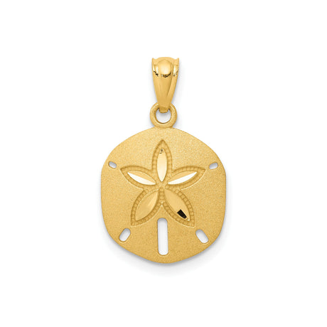 14k Yellow Gold Sand Dollar Pendant with Star Cutout, Nautical Ocean Charm for Women
