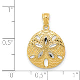 Polished Sand Dollar With Accents Charm Pendant in Real 14k Multi-Tone Gold