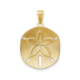 14k Yellow Gold Sand Dollar Pendant with Five Petal Ocean Design, Nautical Beach Charm for Women
