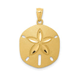 14k Yellow Gold Sand Dollar Pendant with Five Petal Ocean Design, Nautical Beach Charm for Women