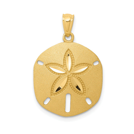 14k Yellow Gold Sand Dollar Pendant with Five Petal Ocean Design, Nautical Beach Charm for Women