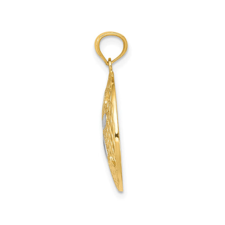 14k Yellow Gold and Rhodium Sand Dollar Pendant with Openwork Floral Design, Coastal Theme