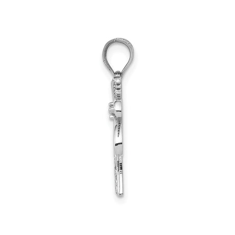 14k White Gold Palm Tree Pendant with Scroll Detail, Tropical Beach Charm for Women