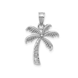 14k White Gold Palm Tree Pendant with Scroll Detail, Tropical Beach Charm for Women