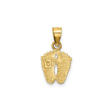 14k Yellow Gold Baby Feet Pendant, Satin Finish Footprint Charm, Motherhood and New Life Theme