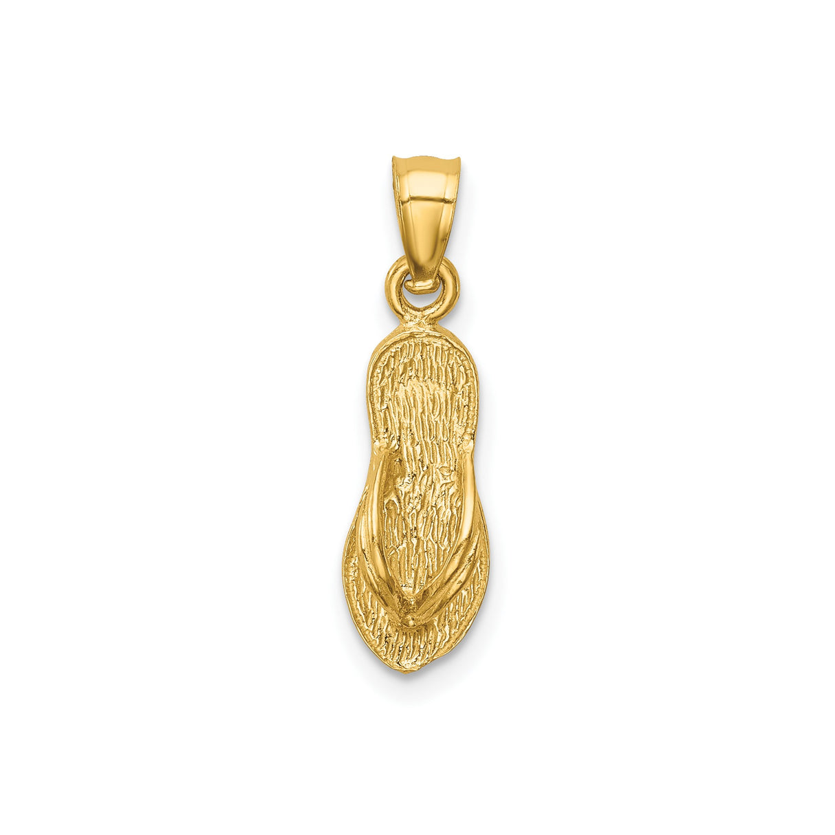 14k Yellow Gold Flip Flop Pendant, Textured Sandal Charm with Coastal Summer Theme for Women or Unisex