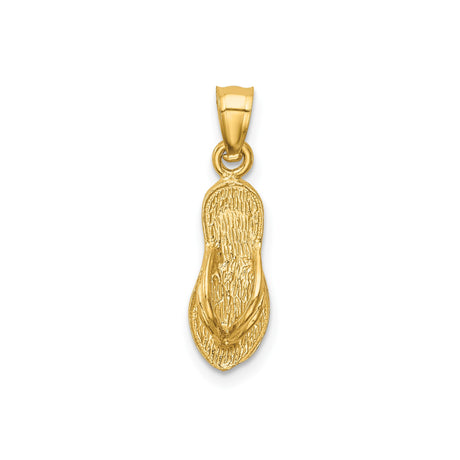 14k Yellow Gold Flip Flop Pendant, Textured Sandal Charm with Coastal Summer Theme for Women or Unisex