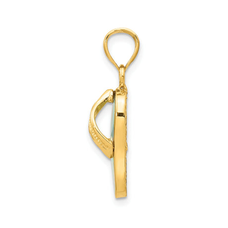 14k Yellow Gold Flip Flop Pendant with Multicolor Opal Inlay, Coastal Beach Style Jewelry