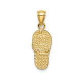14k Yellow Gold Flip Flop Pendant with Green and Blue Opal Inlay, Tropical Beach Charm