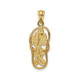 14k Multi-Tone Gold Flip-Flop Sandal Pendant with Floral Detailing, Tropical Beach Charm