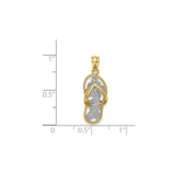 14k Multi-Tone Gold Flip-Flop Sandal Pendant with Floral Detailing, Tropical Beach Charm
