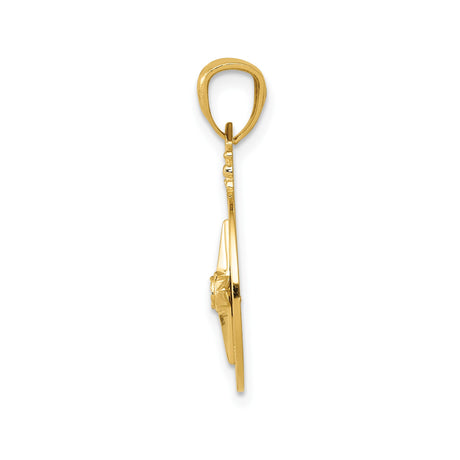 14k Yellow Gold Compass Rose Pendant with Directional Markers, Nautical Travel Symbol