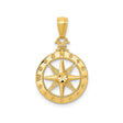14k Yellow Gold Compass Rose Pendant with Directional Markers, Nautical Travel Symbol