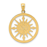 14k Yellow Gold Compass Pendant with I Would Be Lost Without You Message, Nautical Travel Charm