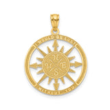 14k Yellow Gold Compass Pendant with I Would Be Lost Without You Message, Nautical Travel Charm