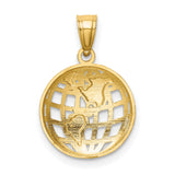 Globe With Rhodium Land Accents Charm Pendant in Real 14k Multi-Tone Gold