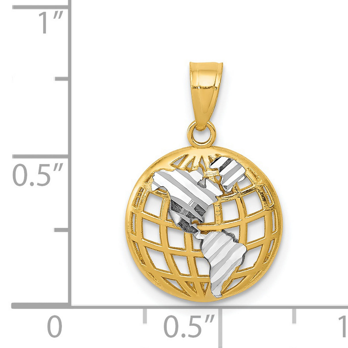 Globe With Rhodium Land Accents Charm Pendant in Real 14k Multi-Tone Gold