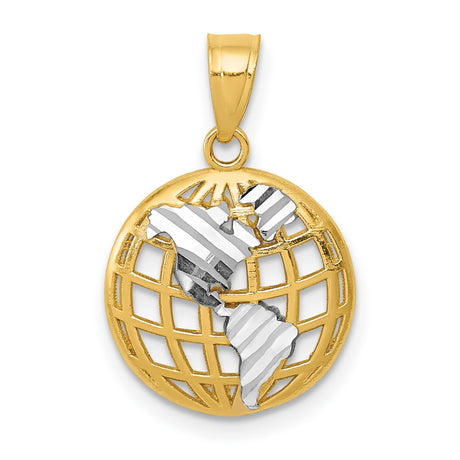 Globe With Rhodium Land Accents Charm Pendant in Real 14k Multi-Tone Gold