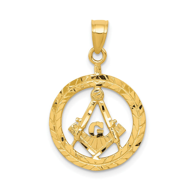 14k Yellow Gold Masonic Pendant with Square and Compass G Symbol, Freemason Brotherhood Charm for Men
