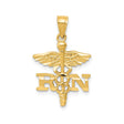 14k Yellow Gold RN Pendant with Caduceus Symbol, Unisex Nursing Charm