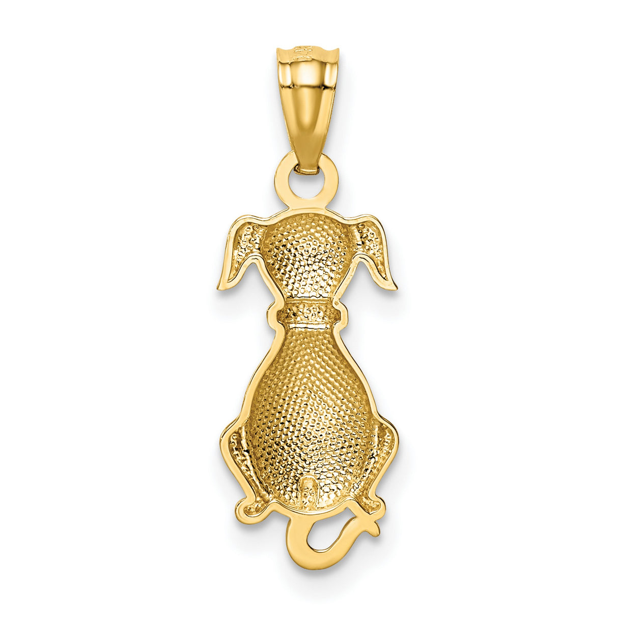 14k Yellow Gold Dog Pendant with Textured Collar, Puppy Charm for Women