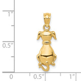 14k Yellow Gold Dog Pendant with Textured Collar, Puppy Charm for Women