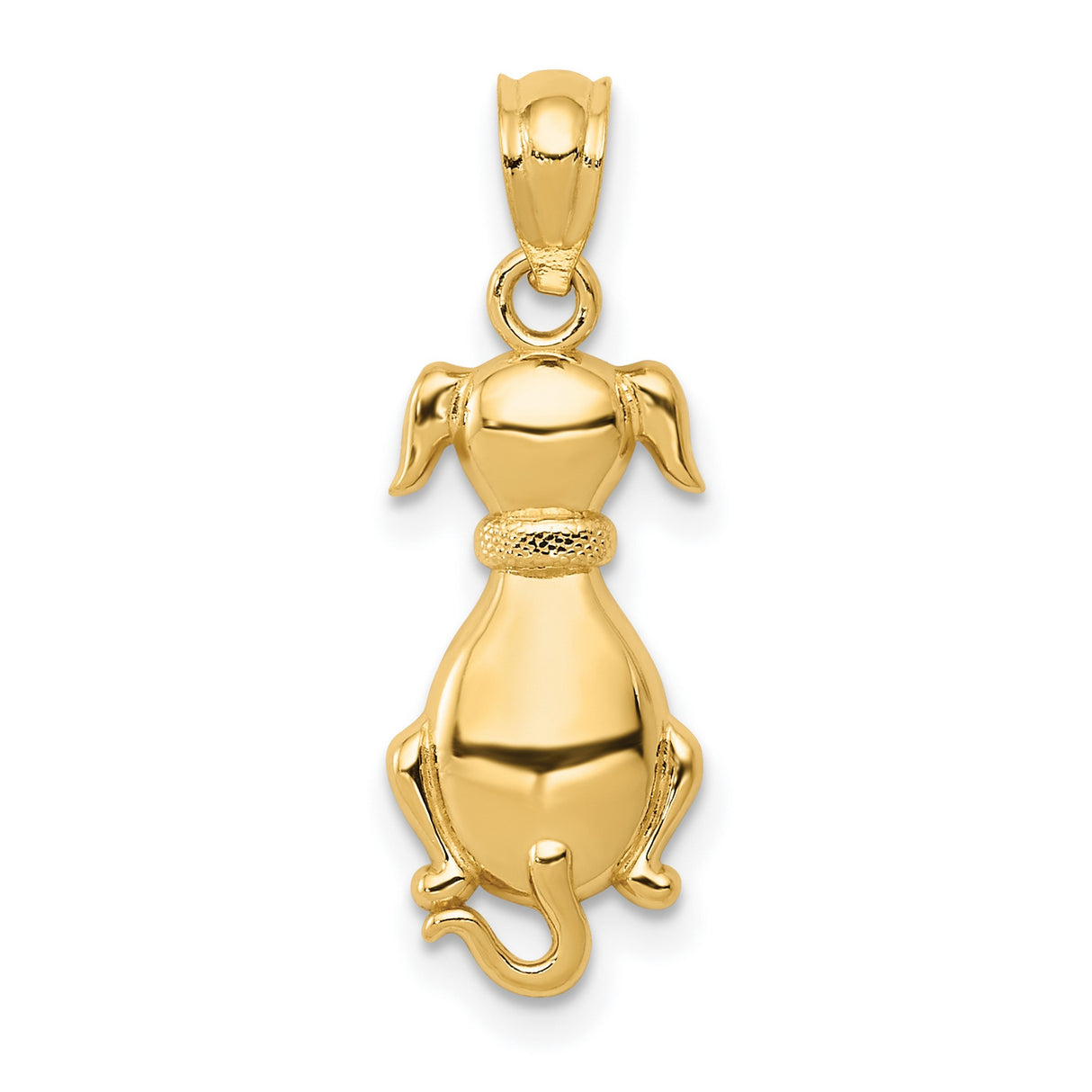 14k Yellow Gold Dog Pendant with Textured Collar, Puppy Charm for Women
